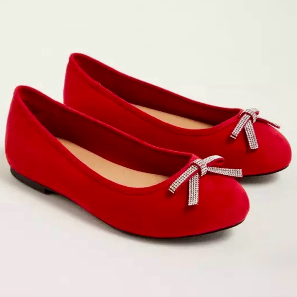 Torrid Red Velvet Bow Ballet Flat (WW) Size 10.5 Extra Wide
